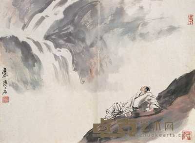 傅二石 1990年作 观瀑图 镜心 40.5×55.5cm